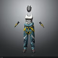 Practical Workwear Outfit With White Tank Top Teal Pants Yellow Tool Belt Goggles And Gloves