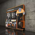 Modern THICKPIE Automotive Tire Products Display Shelf With Orange Black Design