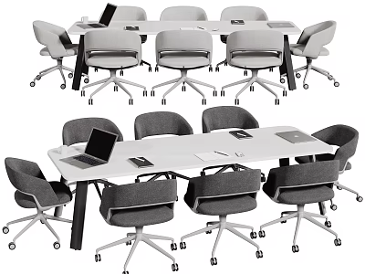 Modern Conference Table with Ergonomic Office Chairs Laptop and Documents for Team Meetings 3d model