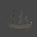 Antique Historical Sailing Ship With Multiple White Sails And Wooden Structure