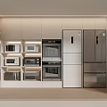 Modern Kitchen Interior With Multiple Microwaves Ovens Refrigerators And Cabinets 3d model