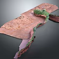Detailed 3D Terrain Model Featuring Red Rock Formations And Green Vegetation Areas
