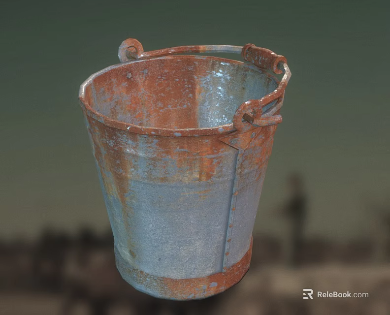Rusty Metal Bucket With Handles As Agricultural Equipment For Farm Use 3d model 