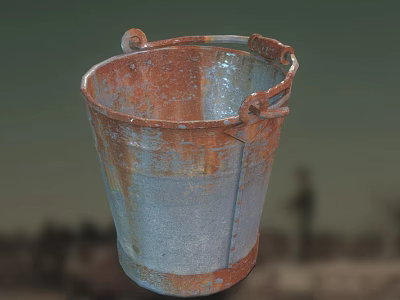 Rusty Metal Bucket With Handles As Agricultural Equipment For Farm Use 3d model