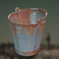Rusty Metal Bucket With Handles As Agricultural Equipment For Farm Use