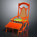 Orange Rocking Chair With Wicker Back Green Cushion And Footstool