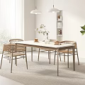 Wooden Dining Table Set With Woven Chairs Pendant Lights And Green Plant In Bright Room
