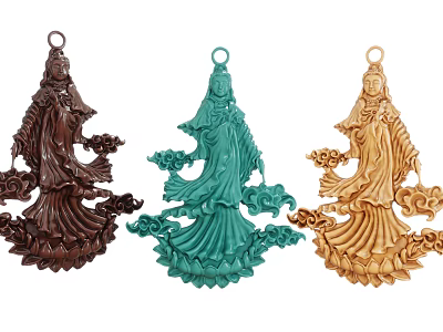 Three Colorful Decorative Figurine Pendants in Brown Green and Golden Styles 3d model