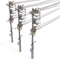 Row Of Public Utility Electric Poles With Power Lines And Equipment