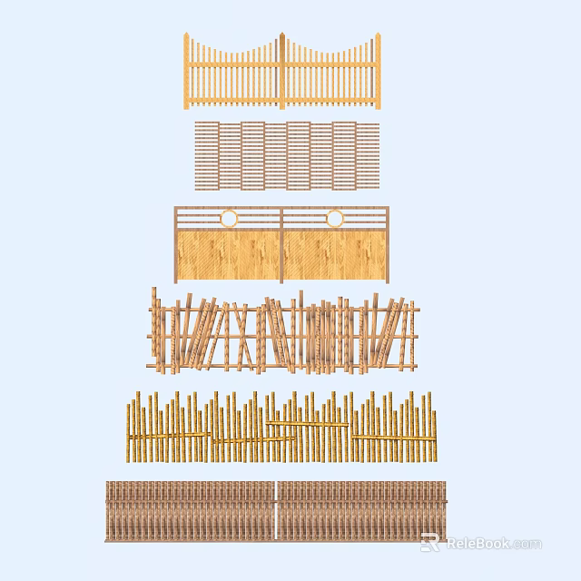 Wooden Railings With Various Design Styles Including Slats And Circular Details 3d model 