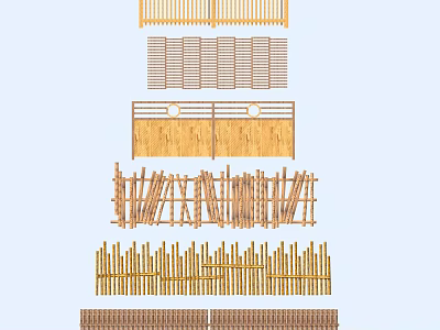 Wooden Railings With Various Design Styles Including Slats And Circular Details 3d model