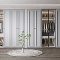 Modern White Wardrobe With Glass Doors Hanging Area Drawers Decorative Plants And Rug