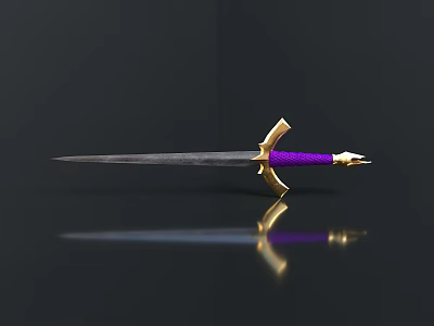 Elegant Decorative Sword With Purple Hilt And Golden Guard Metallic Blade 3d model