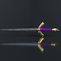 Elegant Decorative Sword With Purple Hilt And Golden Guard Metallic Blade