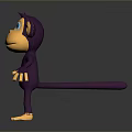 Purple Cartoon Monkey 3D Model With Blue Eyes And Orange Limbs On Black Background