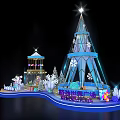 Winter Wonderland Decorative Scene With Illuminated Tower Snowflakes And Pavilion Platform