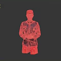 Man In Red Hat Dark Blue Jacket And Red Patterned Shorts Posing With Crossed Hands