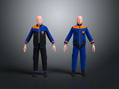 Blue Black Workwear Uniforms Featuring Orange Accents Long Sleeves And Functional Pockets 3d model