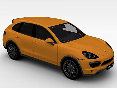 Modern Tech Exhibition Hall Displaying Orange Porsche SUV With Smooth Lines And Sporty Style 3d model