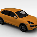 Modern Tech Exhibition Hall Displaying Orange Porsche SUV With Smooth Lines And Sporty Style