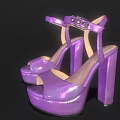 Purple High Heel Sandals With Block Heel Platform Sole And Ankle Strap Metallic Buckle