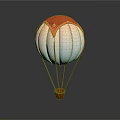 Red And White Hot Air Balloon With Brown Basket And Ropes