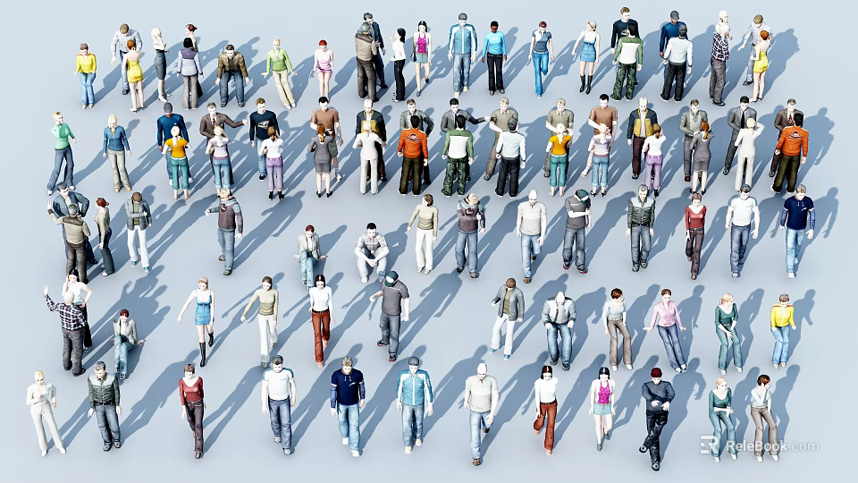 3D Crowd of People with Various Poses Different Clothing and Diverse Looks 3d model 