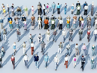 3D Crowd of People with Various Poses Different Clothing and Diverse Looks 3d model