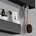 Modern Black Bathroom Accessories Set With Wall Shelves Bottles Brush And Mirror