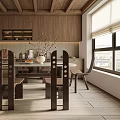 Cozy Natural Wood Restaurant Interior Design With Open Kitchen And Large Windows For Bright Daylight
