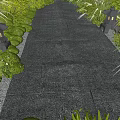 Garden Path Paving With Natural Stone Slabs And Stone Lanterns Surrounded By Green Plants