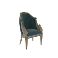 Blue Velvet Accent Chair With Swan Carved Armrests And Light Wood Carved Legs