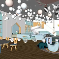 Kindergarten Bright Interior With Colorful Balloons Hanging Decorations And Toy Cars