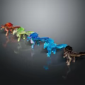 Colorful Game Movie Dragon Characters Arranged in a Row with Metallic Shine