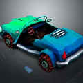 3D Model Convertible Car With Green And Blue Body Low Poly Style Red Rim Wheels