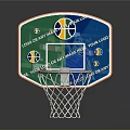 Colorful Basketball Backboard With Blue Green Design And Logos Attached Basketball Hoop And White Net