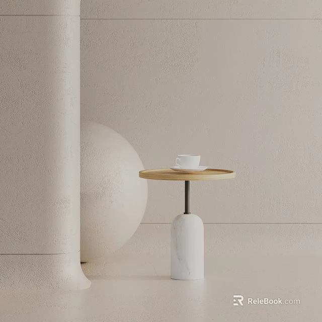 Minimalist Side Table With Marble Base And Round Top Holding White Cup 3d model