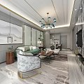 Luxury New Chinese Style Living Room Interior With Marble TV Wall And Elegant Furniture