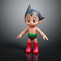 Astro Boy 3D Cartoon Model With Black Spiky Hair Big Eyes Red Boots Green Shorts