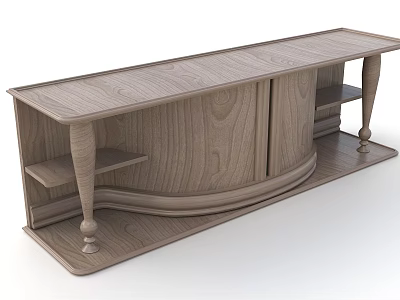 Wooden Console Table Light Brown Wood Grain Curved Design With Drawers And Shelves 3d model