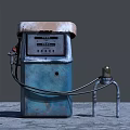 Old Rustic Blue Gas Pump With Weathered Surface Fuel Hose And Concrete Ground