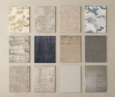 Diverse Square Rugs Featuring Textured Patterns And Assorted Color Tones 3d model