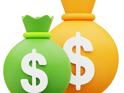 Green And Orange Money Bags Decorative Ornament Set With White Dollar Signs 3d model