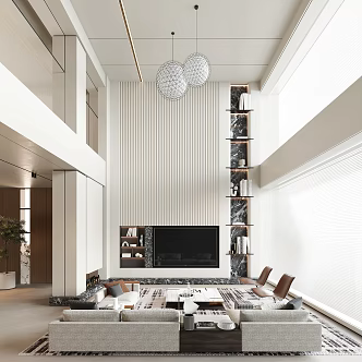 Modern Living Room Villa Living Room Duplex Living Room Hollow Living Room Sofa Coffee Table Combination TV Background Wall 3d model