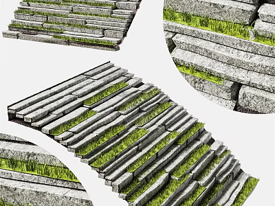 Curved Stone Staircase Design With Green Grass Between Steps And Natural Elements 3d model