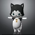 Cute Cartoon Husky Character With Black And White Fur Green Eyes And Tag Around Neck