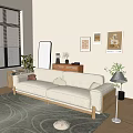 Nordic Double Sofa Cream Solid Wood Multiplayer Sofa 3d model