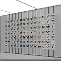 Various Butterfly Specimens Neatly Arranged On White Wall Interior Display Setting 3d model