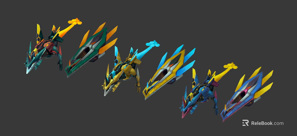 Colorful Mechanical Game Movie Characters With Various Colors And Unique Designs 3d model 