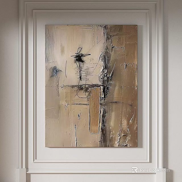 Textured Abstract Painting In Beige Brown Neutral Tones For Modern Wall Art 3d model 